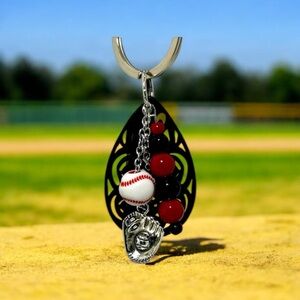Baseball Charm Black and Red Earrings